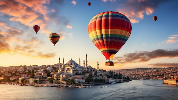 Balloons flying over the city of Istanbul