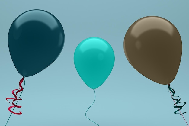 Balloons Front Side Isolated In Blue Background