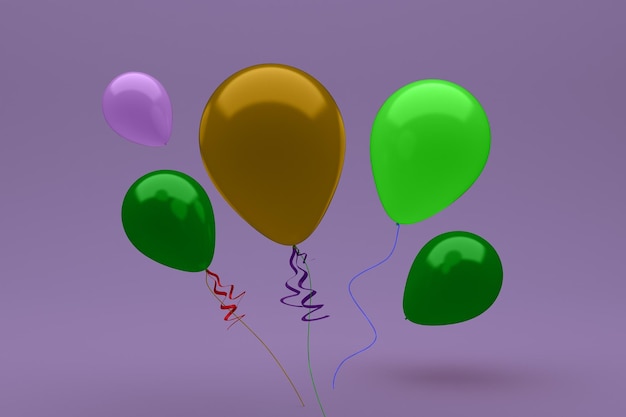 Balloons Front Side Isolated In Purple Background