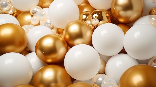 Balloons in gold and white colors on a white background for your celebration generated by AI