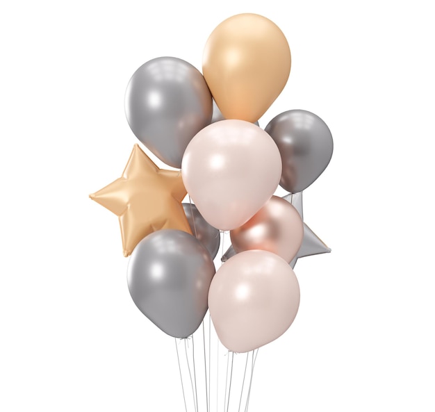 Balloons isolated on white background Birthday celebration element for event card 3d rendering