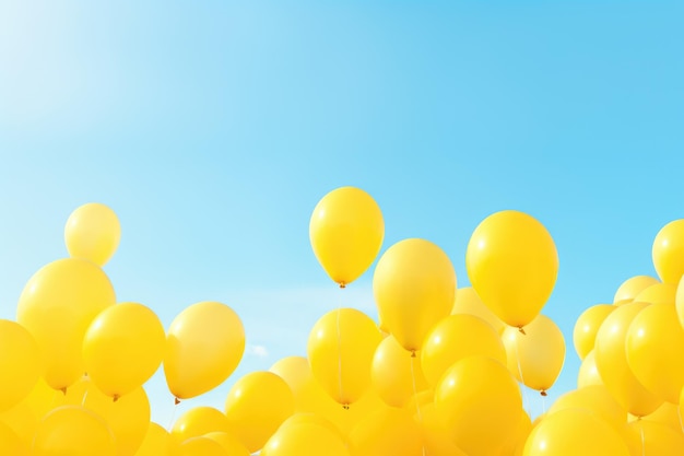 Balloons Party Background Yellow Inflatable Helium Balloons Soaring in the Sky with Vibrant