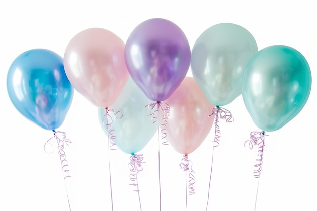 Photo balloons in pastel tones on a white background for celebration and events