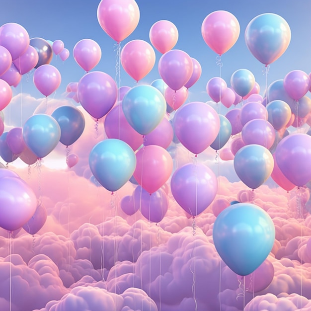 Balloons in pink sky