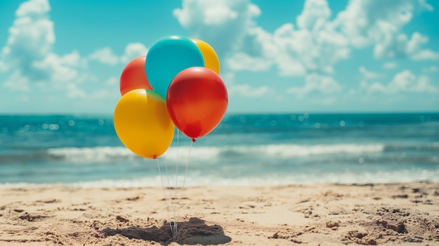 Balloons on sandy shore