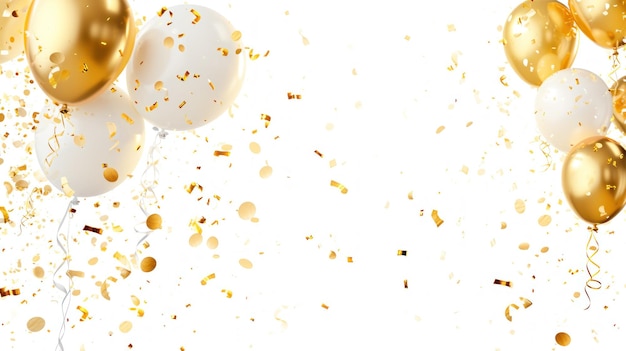 balloons with gold Confetti white background flat lay