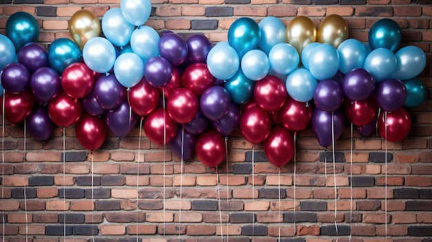 Balloons with a letter r on the brick wall