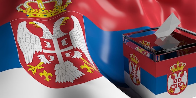 Ballot box on Serbia flag background 3d illustration