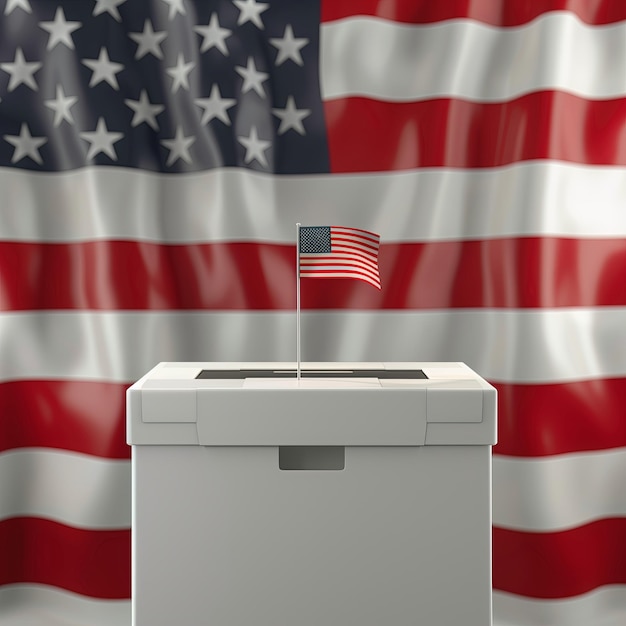 Photo the ballot box with the american flag as a backdrop