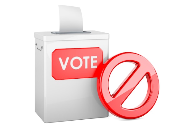 Ballot box with forbidden sign Prohibition of elections or voting concept 3D rendering