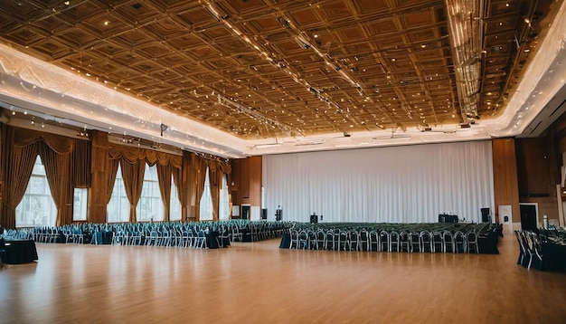 Photo a ballroom with a large stage with a curtain that says quot welcome to the ceremony quot