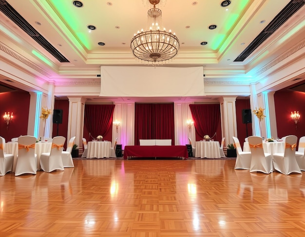 Photo a ballroom with a large white banner that says  the name of the room