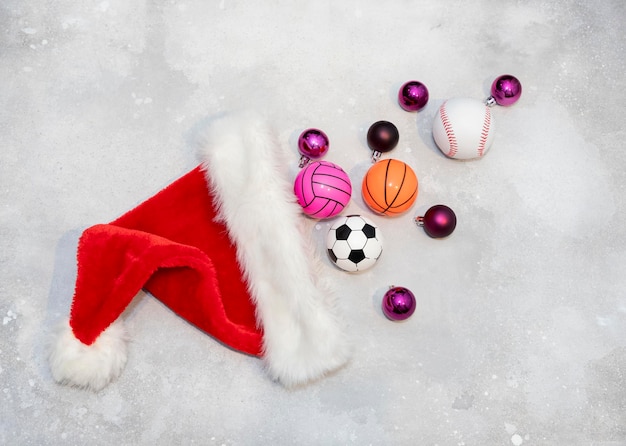 Balls football basketball volleyball rugby baseball and Christmas in sport