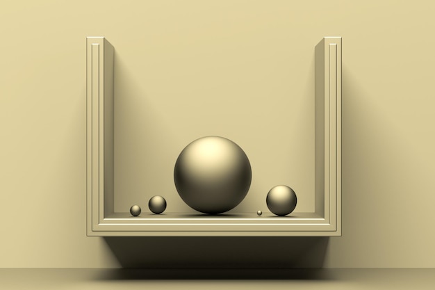 Balls metal minimalistic abstract concept Golden concept metallic balloons 3D render