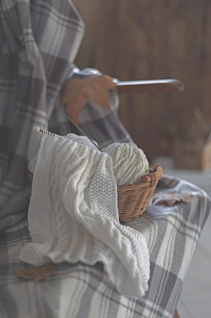 Photo balls of white yarn