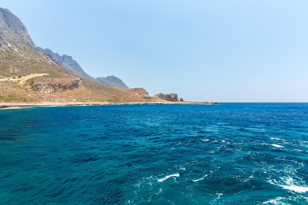 Balos beach View from Gramvousa Island Crete in GreeceMagical turquoise waters lagoons beaches of pure white sand