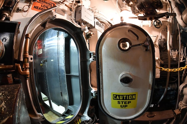 BALTIMORE, USA - JUNE 21 2016 - inside TORSK ii world war submarine view detail close up