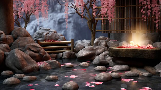 Bamboo Apricot Blossom Relaxing Hot Spring Pebbles