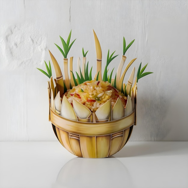 a bamboo basket with sticky rice