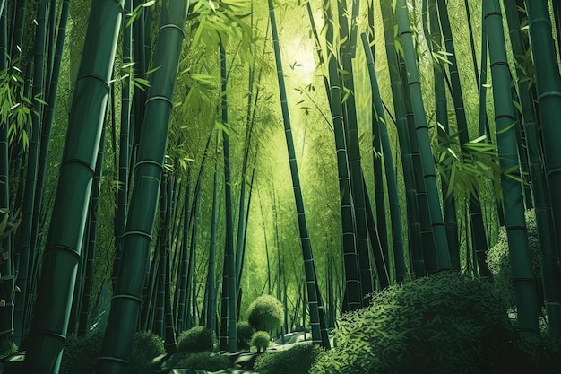 Bamboo forest illustration digital image by generative ai