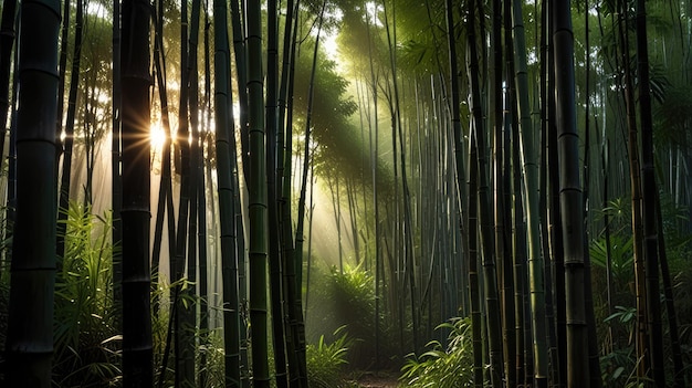 Photo bamboo forest in the morning