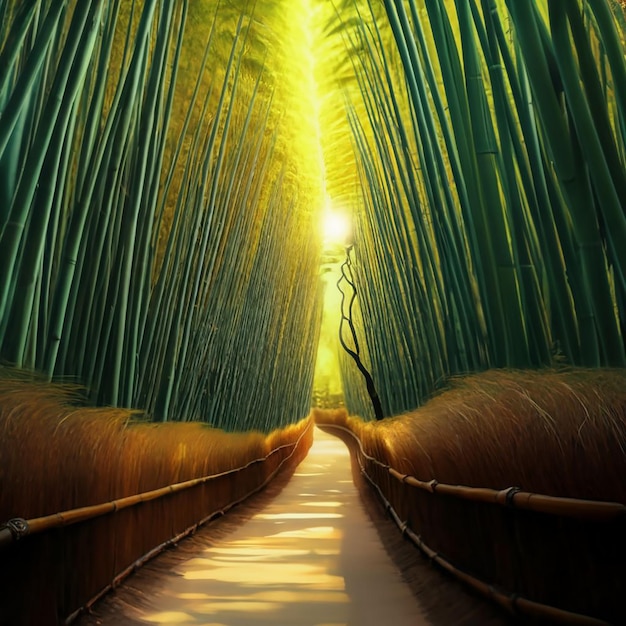 Bamboo forest path in the morning light