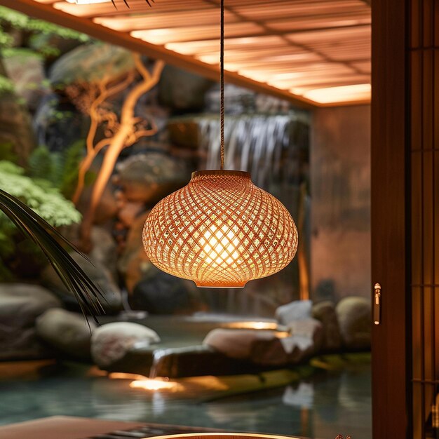 Photo bamboo pendant lamp in luxurious setting