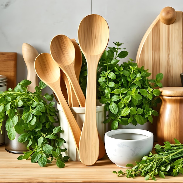 Bamboo Spatula Flipping Pancakes in Minimalist Kitchen