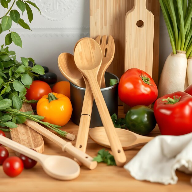 Bamboo Spatula Flipping Roasted Vegetables on Rustic Baking Tray