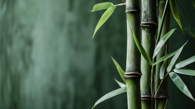 Bamboo stalks against a blurred green background highlighting natural textures