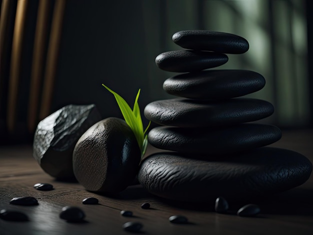 Bamboo and stones in a wellness spa high light ai generative