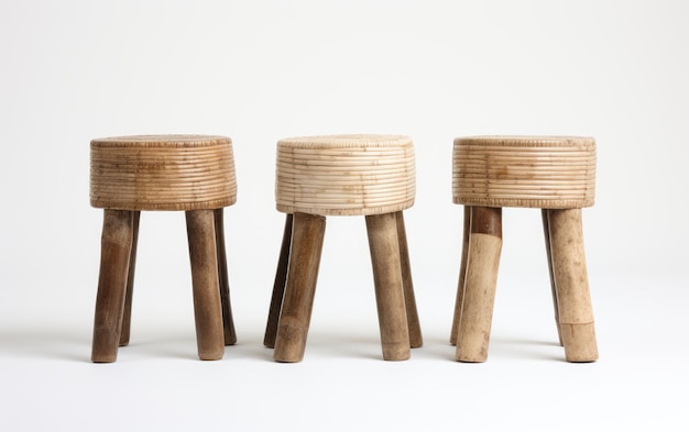 Bamboo Stools On White Background