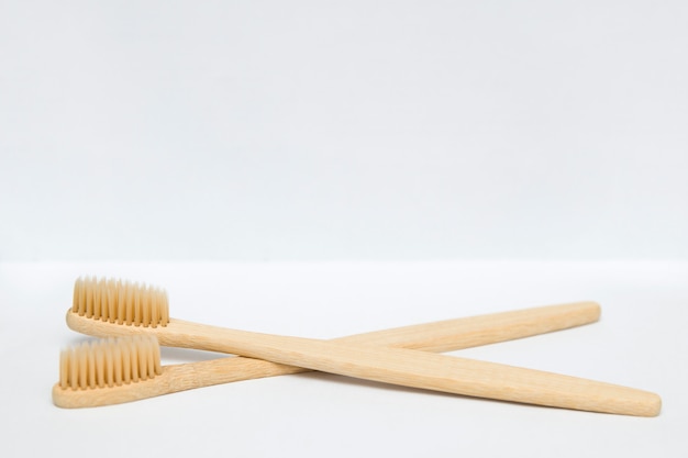 Bamboo toothbrushes isolated on the white 