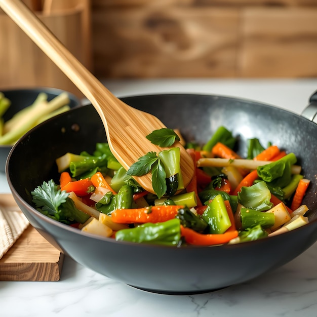 Photo bamboo utensils with rustic decor and fresh ingredients