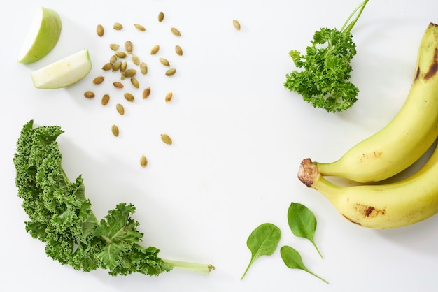 Banana apple slice flat lay