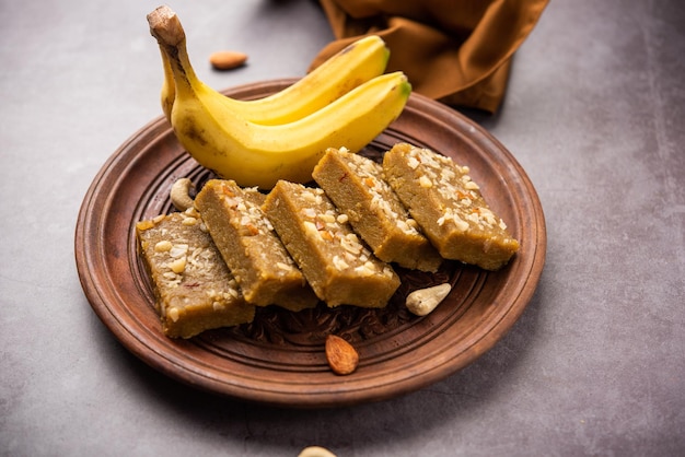 Banana Burfi or pakke kele ki barfi is a delicious Indian dessert made during festivals and special occasions