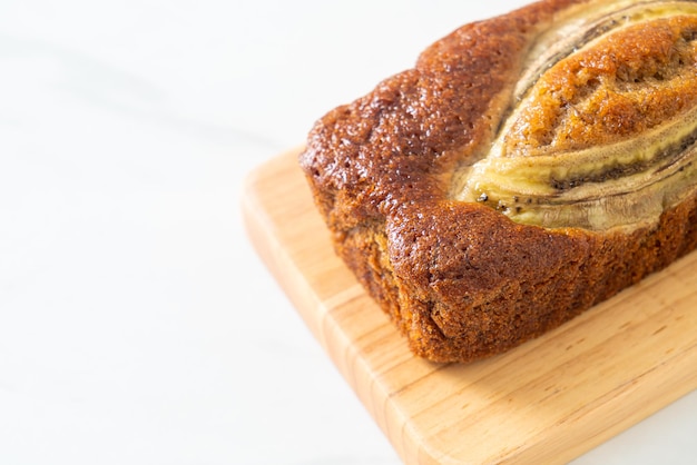 Banana cake on wood board