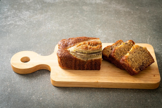 Banana cake on wood board