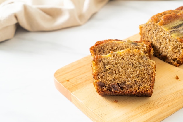 Banana cake on wood board