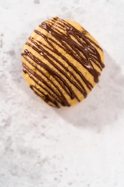 Banana cookies with chocolate drizzle