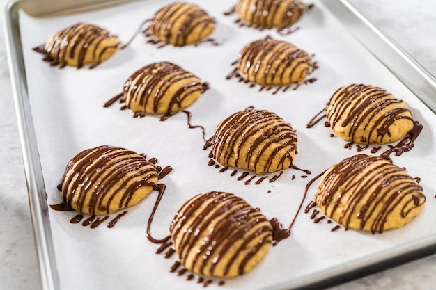 Banana cookies with chocolate drizzle