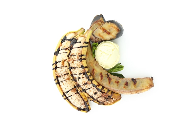 Banana dessert and grilled banana isolated on white background