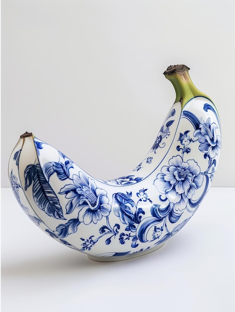 Banana fruit entirely made from a chinese white and blue porcelain with details Minimalist look