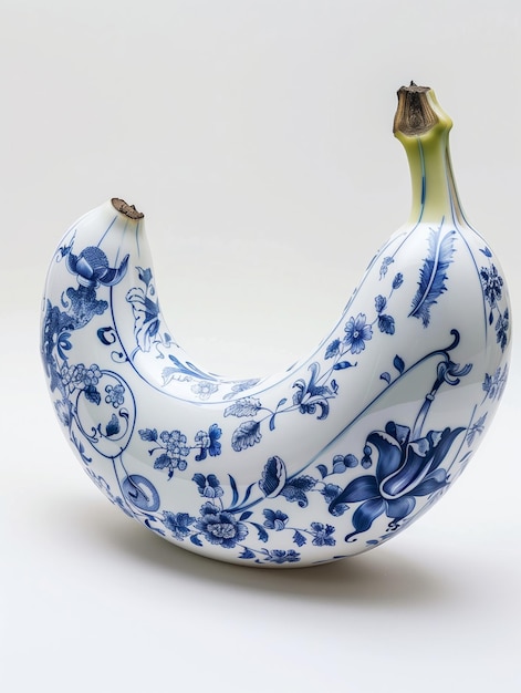 Banana fruit entirely made from a chinese white and blue porcelain with details Minimalist look