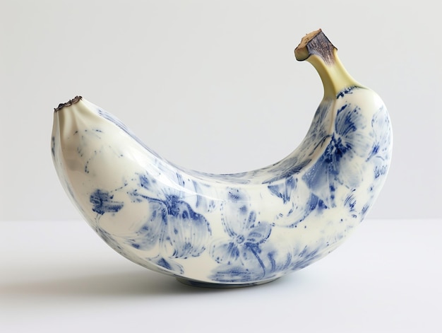 Banana fruit entirely made from a chinese white and blue porcelain with details Minimalist look