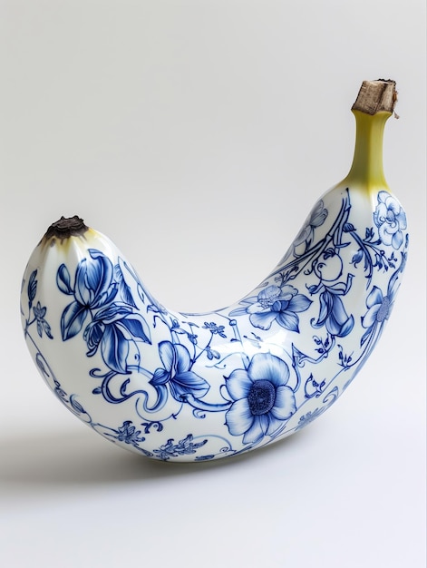 Banana fruit entirely made from a chinese white and blue porcelain with details Minimalist look