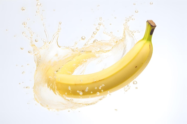 Banana fruits falling into water product showcase illustration