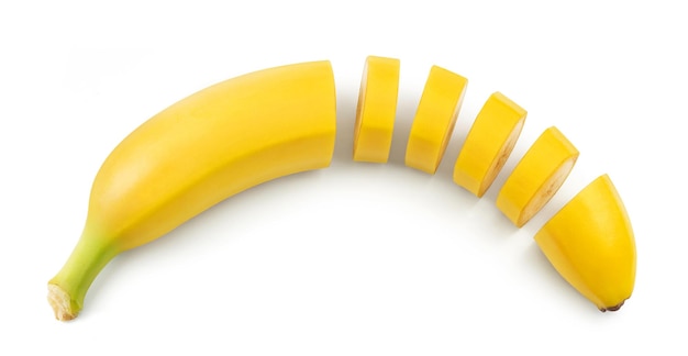 Banana is isolated One banana sliced on a white background