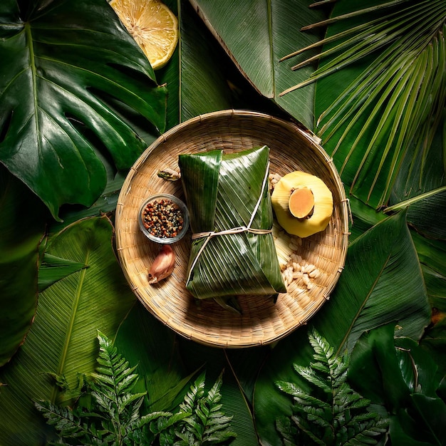 a banana leaf with a banana leaf on it