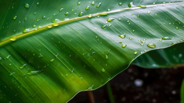 A banana leaf with water droplets on it